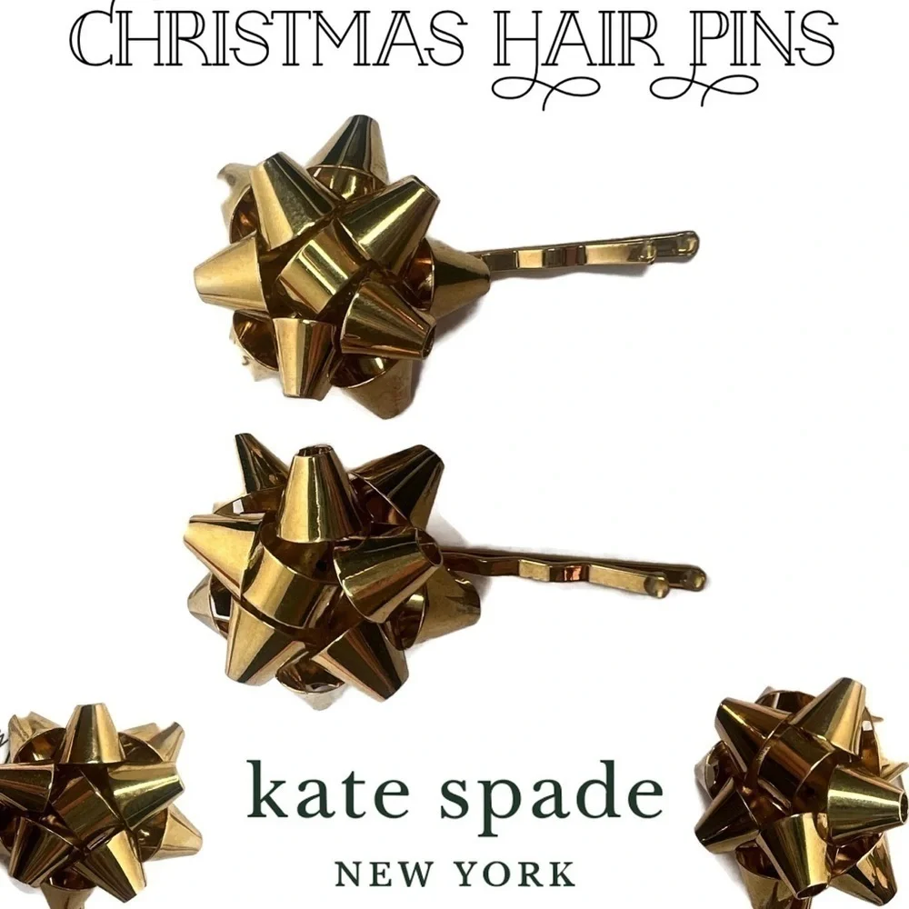 KATE SPADE VINTAGE BOURGEBOW BOW GOLD HAIR CLIPS BARRETTE GRIPS CHRISTMAS PINS
